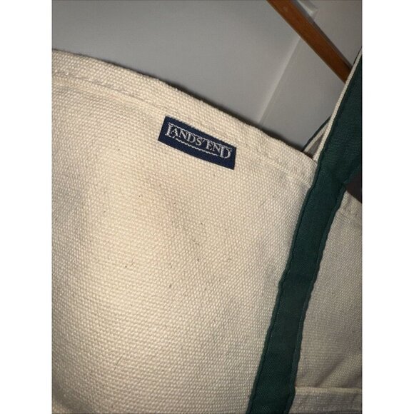 Lands End Boat and Tote XL Tote Bag Handbag Green Ivory USA - Picture 2 of 10